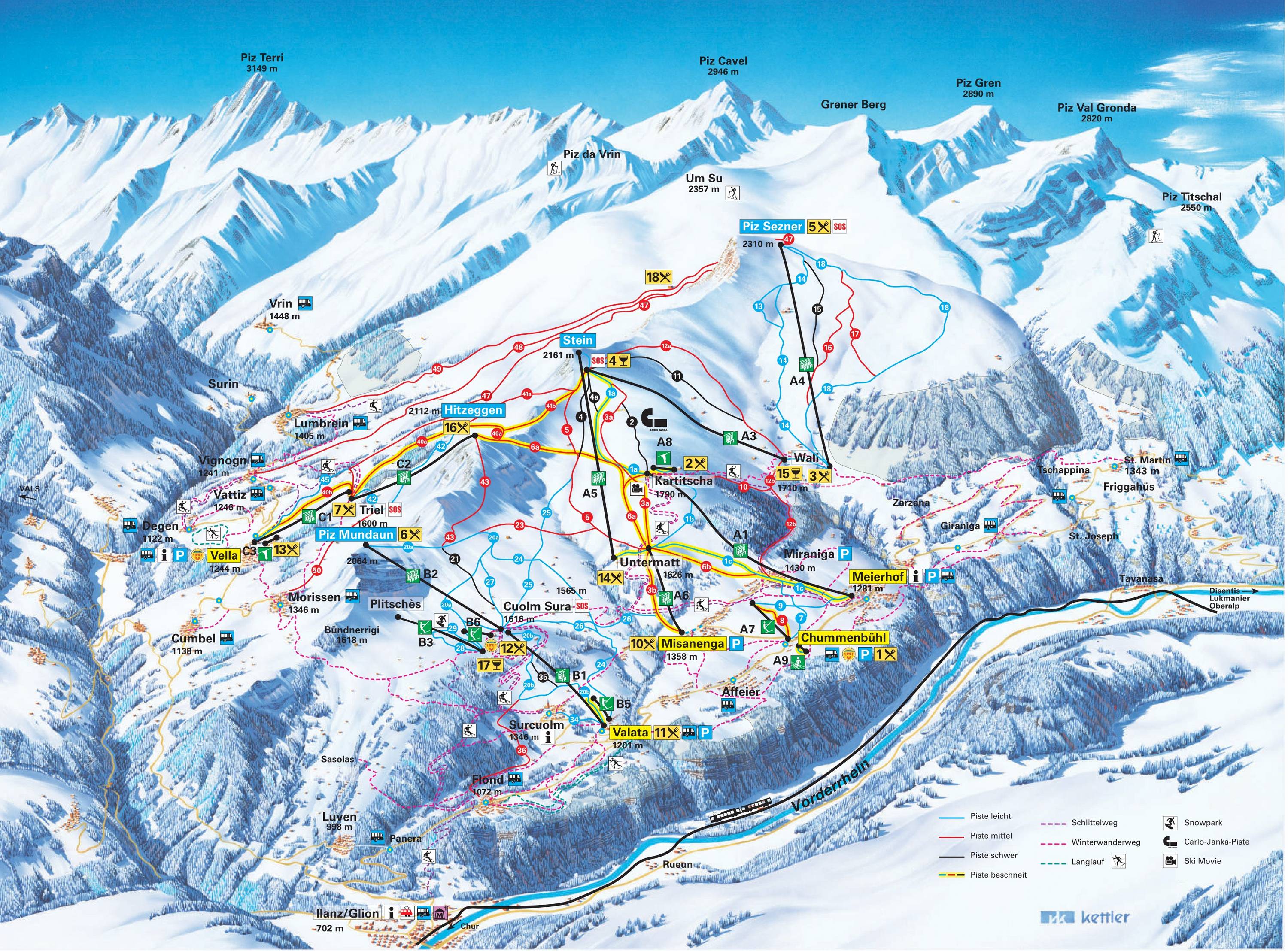 Piste map Obersaxen Mundaun