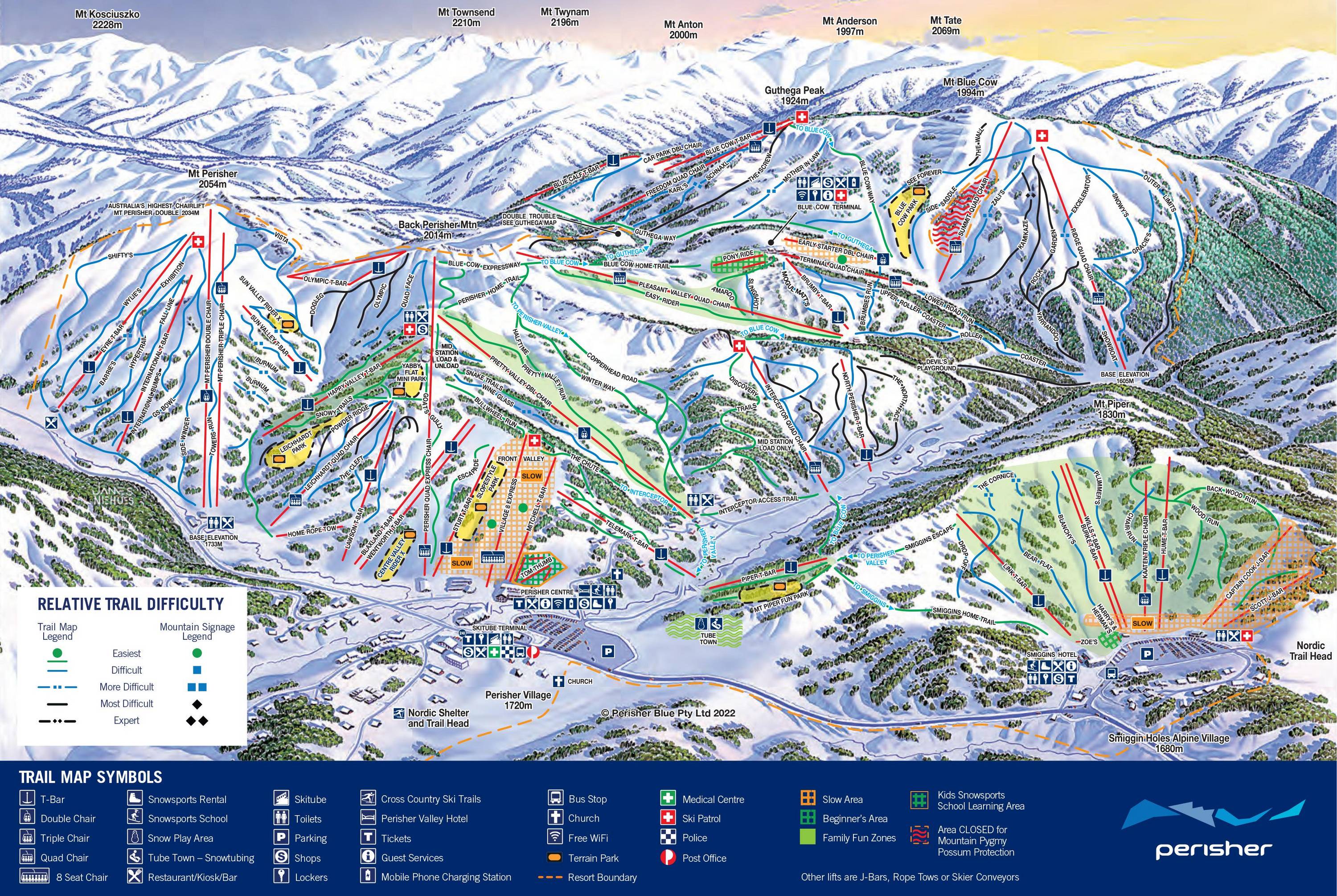Piste map Perisher Blue