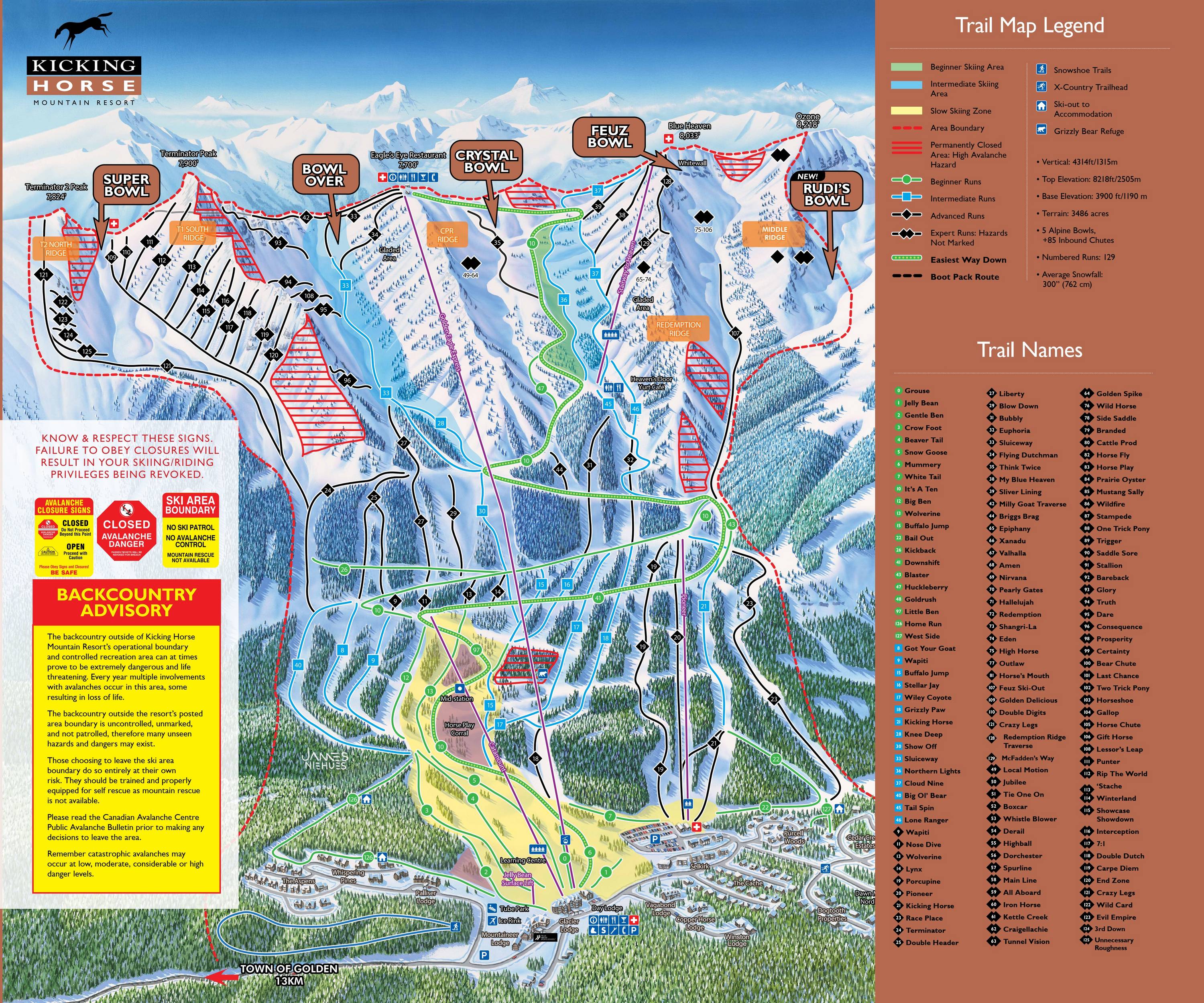 Piste map Kicking Horse