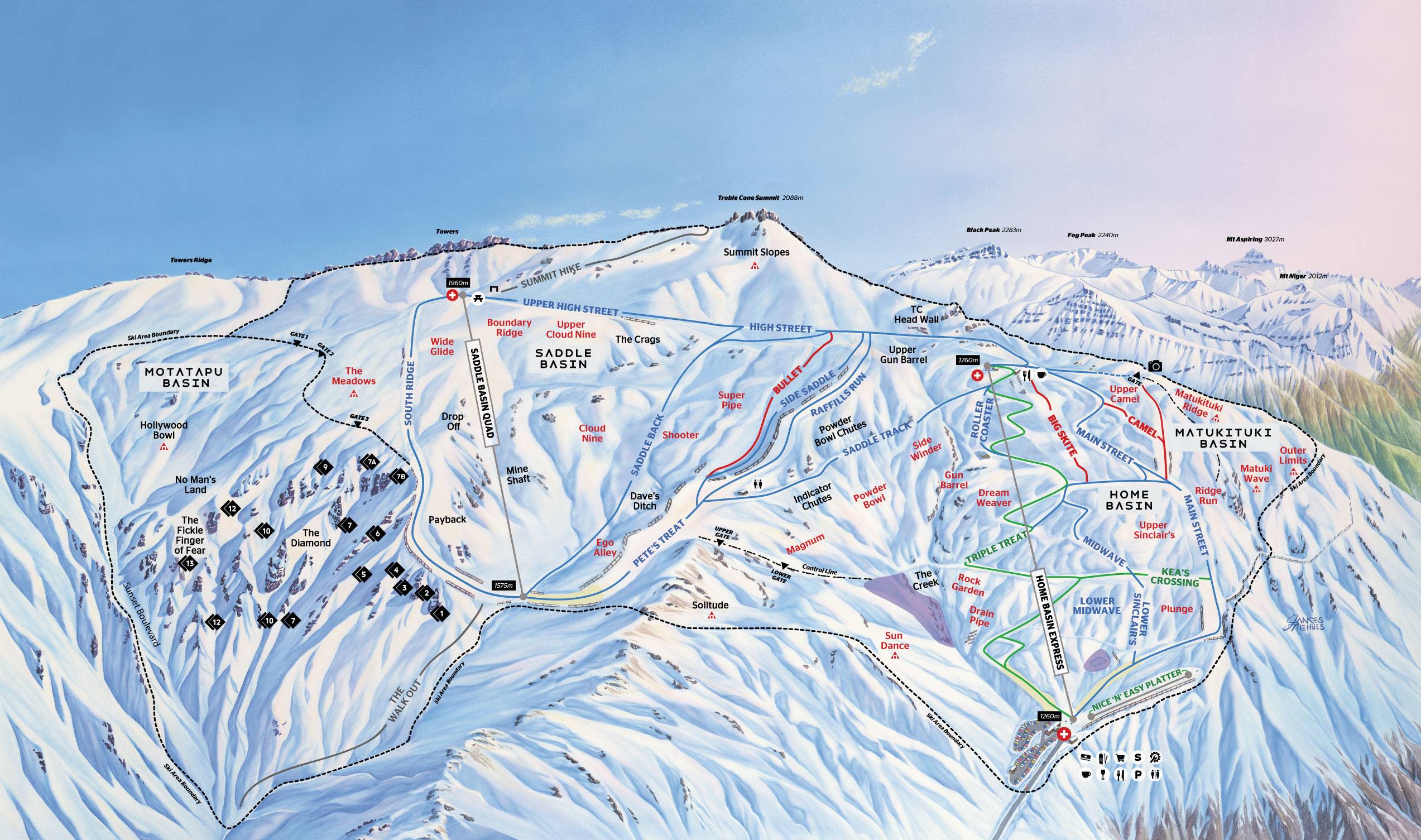 Piste map Treble Cone