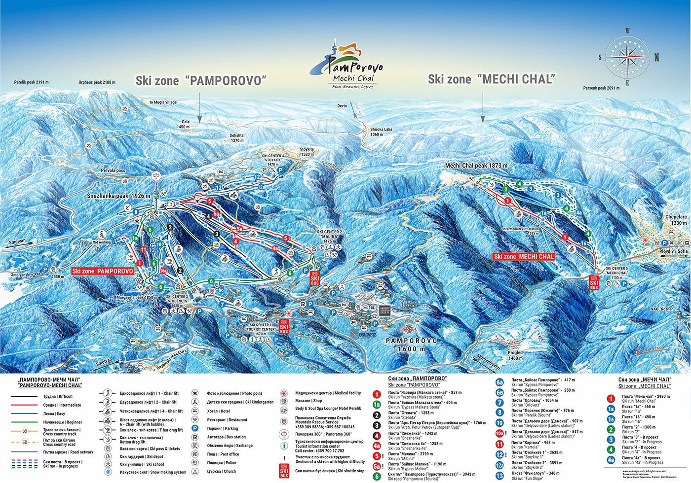 Piste map Pamporovo