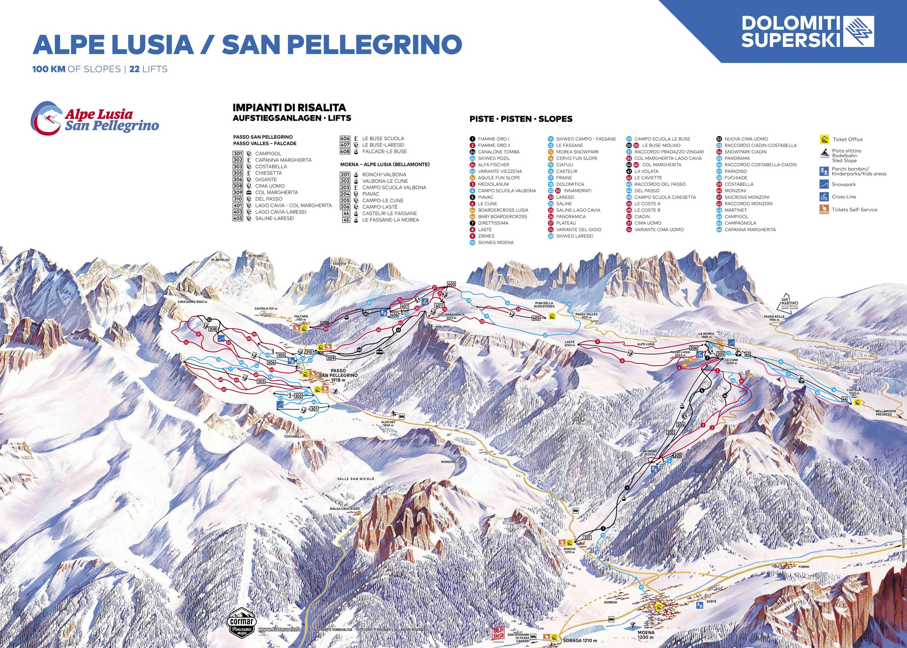 Piste map Passo San Pellegrino-Falcade