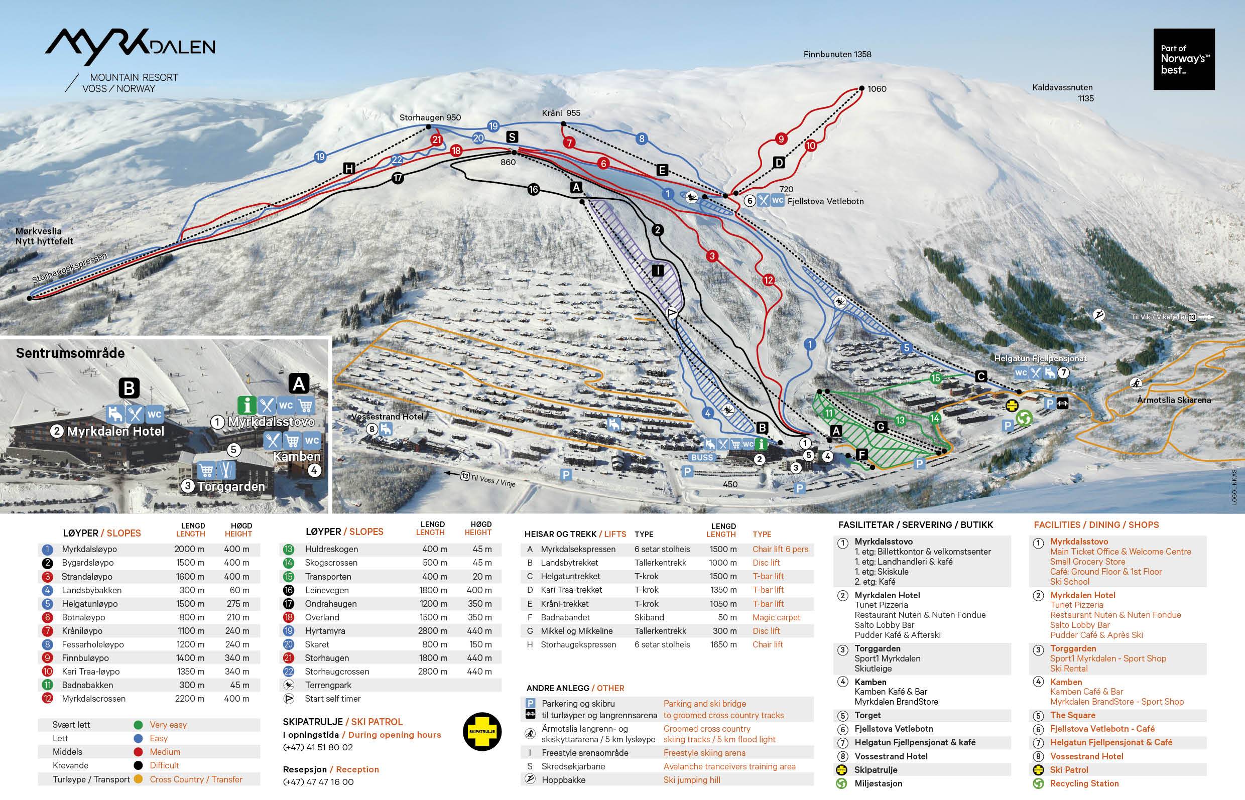 Piste map Myrkdalen Fjellandsby