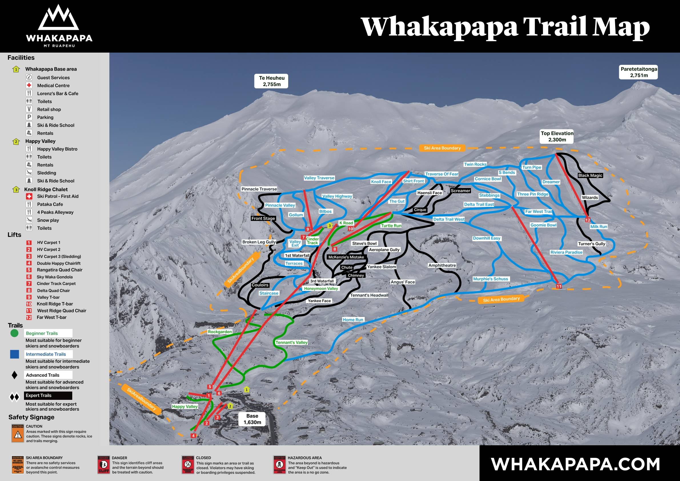 Piste map Whakapapa (Mount Ruapehu)