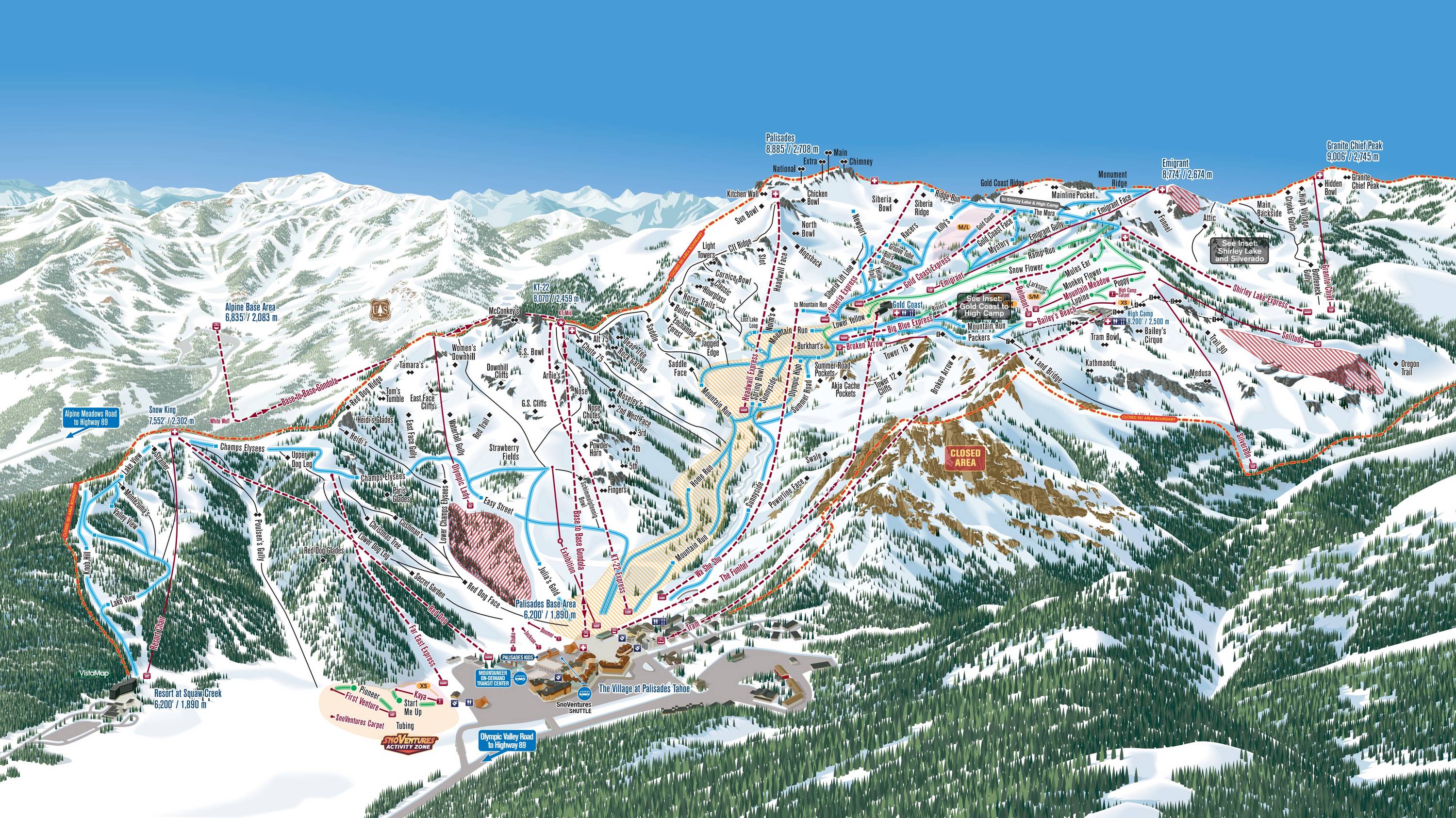 Piste map Palisades Tahoe