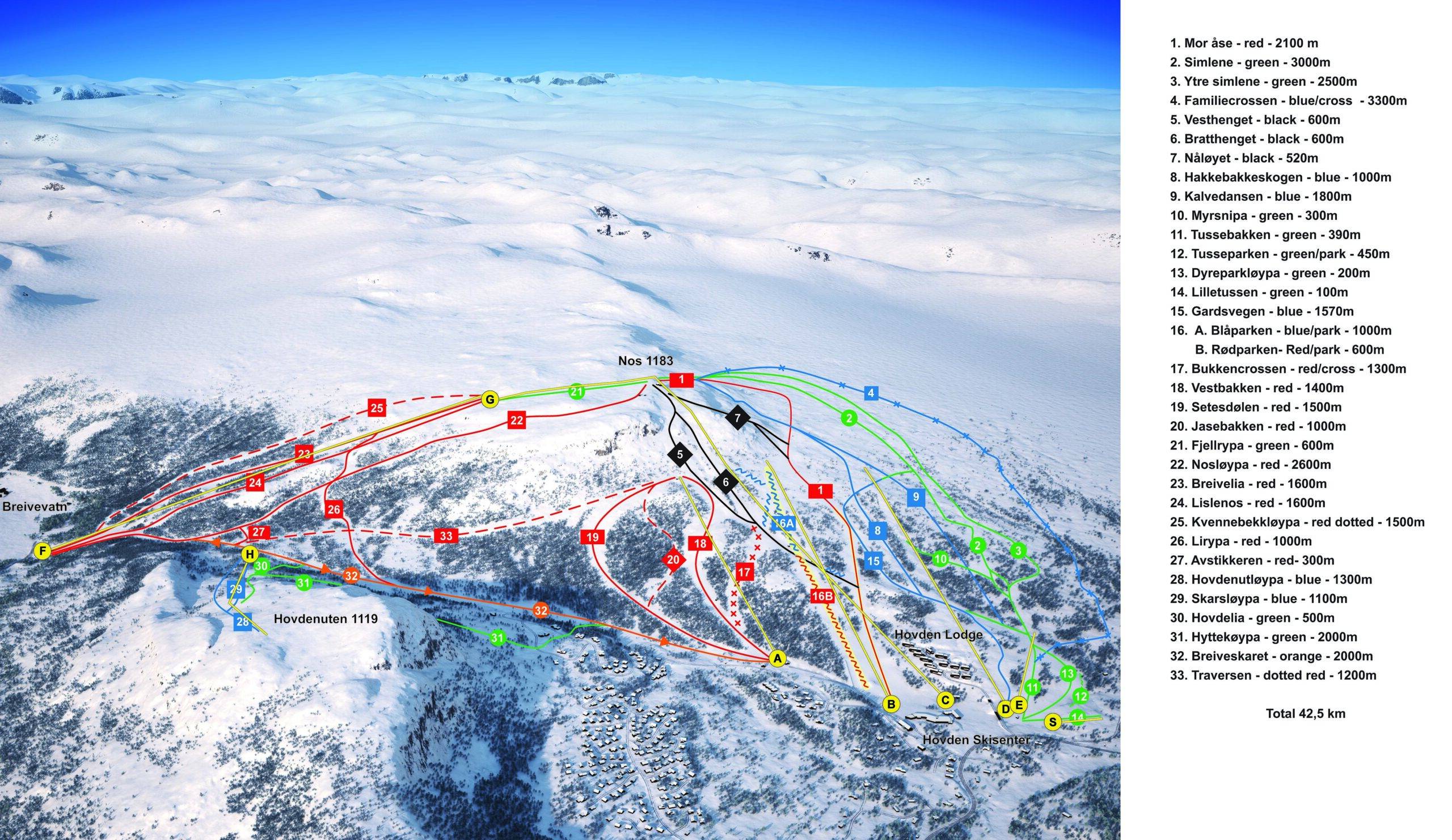 Piste map Hovden