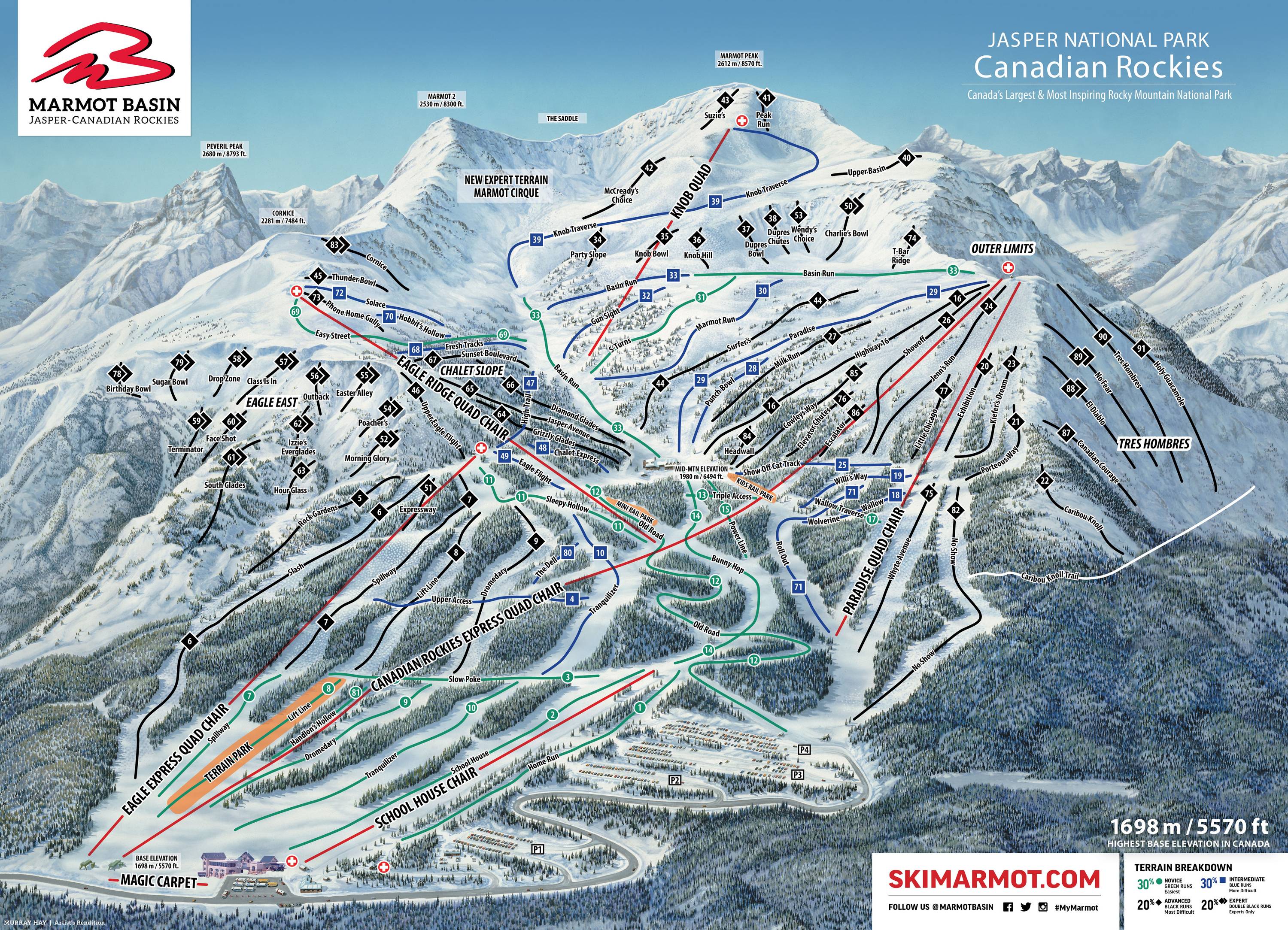 Piste map Marmot Basin Jasper