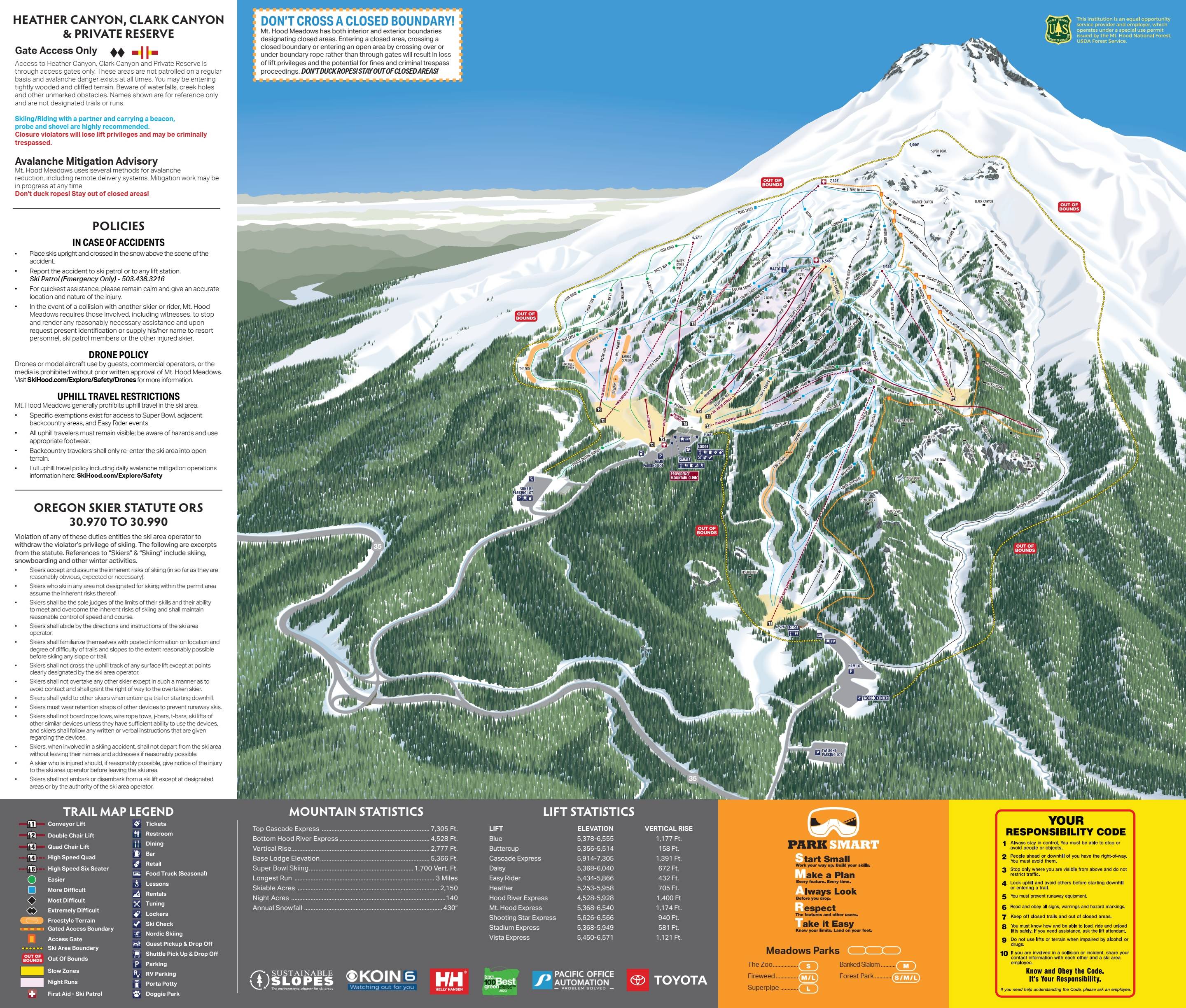 Piste map for Mount Hood Meadows